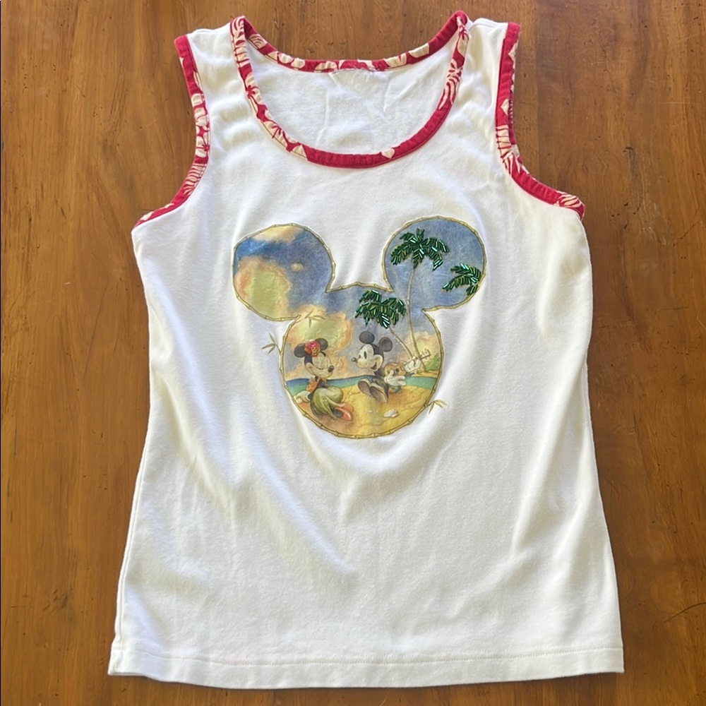 Disney Auluni White and Red Tank Top with Hawaiian Details